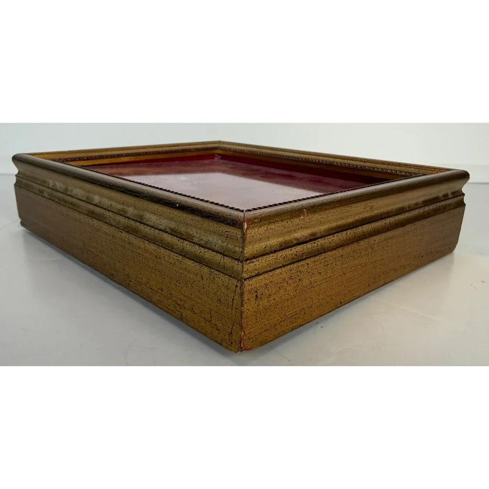 Vtg Gold Ornate Picture Frame Red Velvet Mat Shadow Box Display Approx 8x7x2